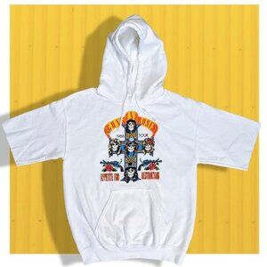 NEW - Guns N Roses Short Sleeve Hooded Sweatshirt Hoodie 1988 Tour Appetite for